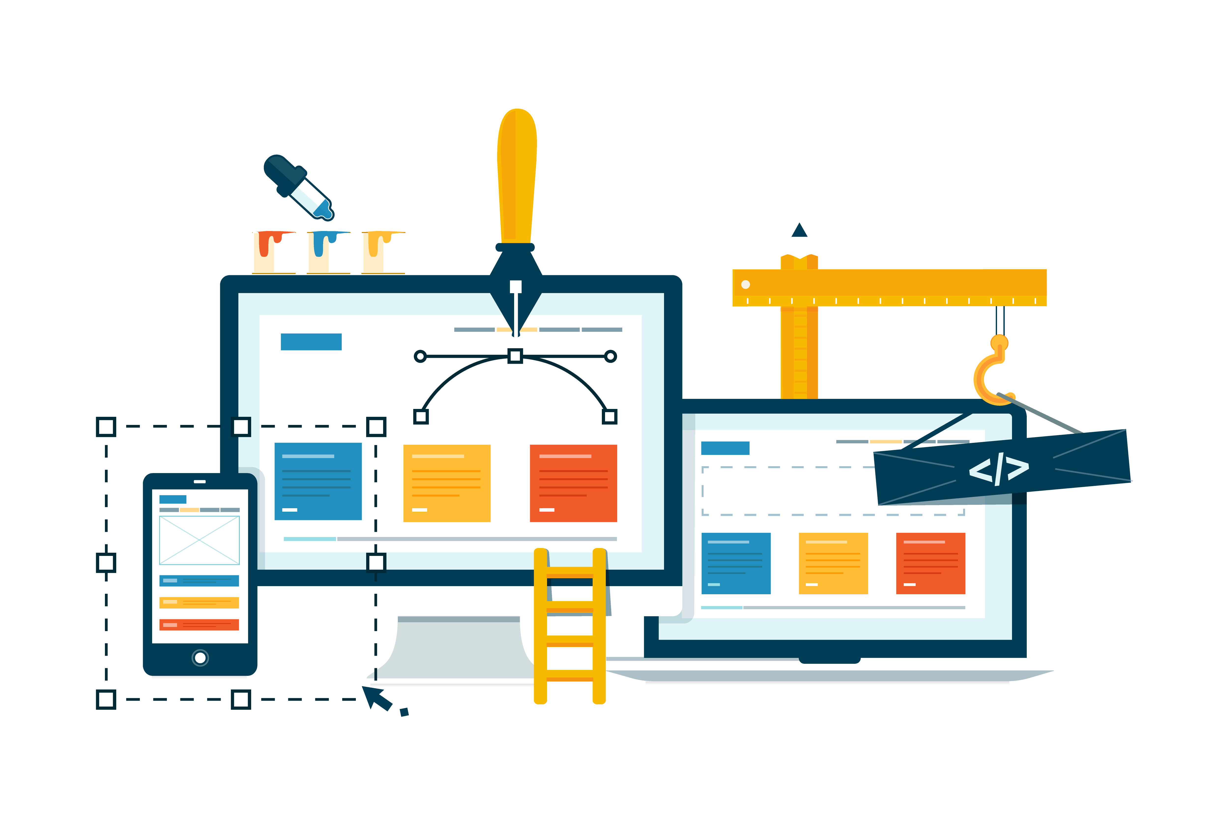 Two computers showing the process of website design development