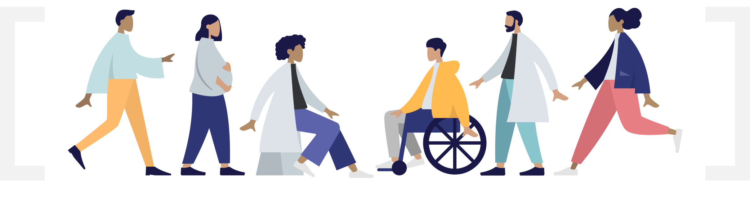 An illustration of doctors, patients and citizens gathering together.