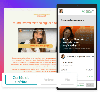 Tela de uma pgina de mentoria online com interface de checkout em celular