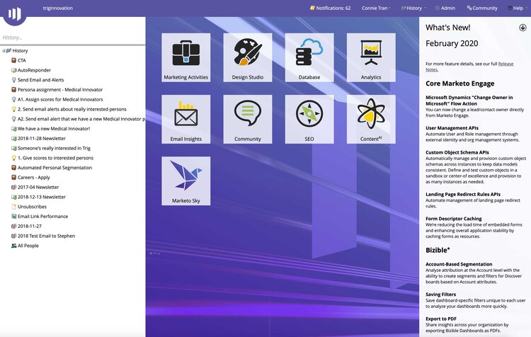 Marketo home screen