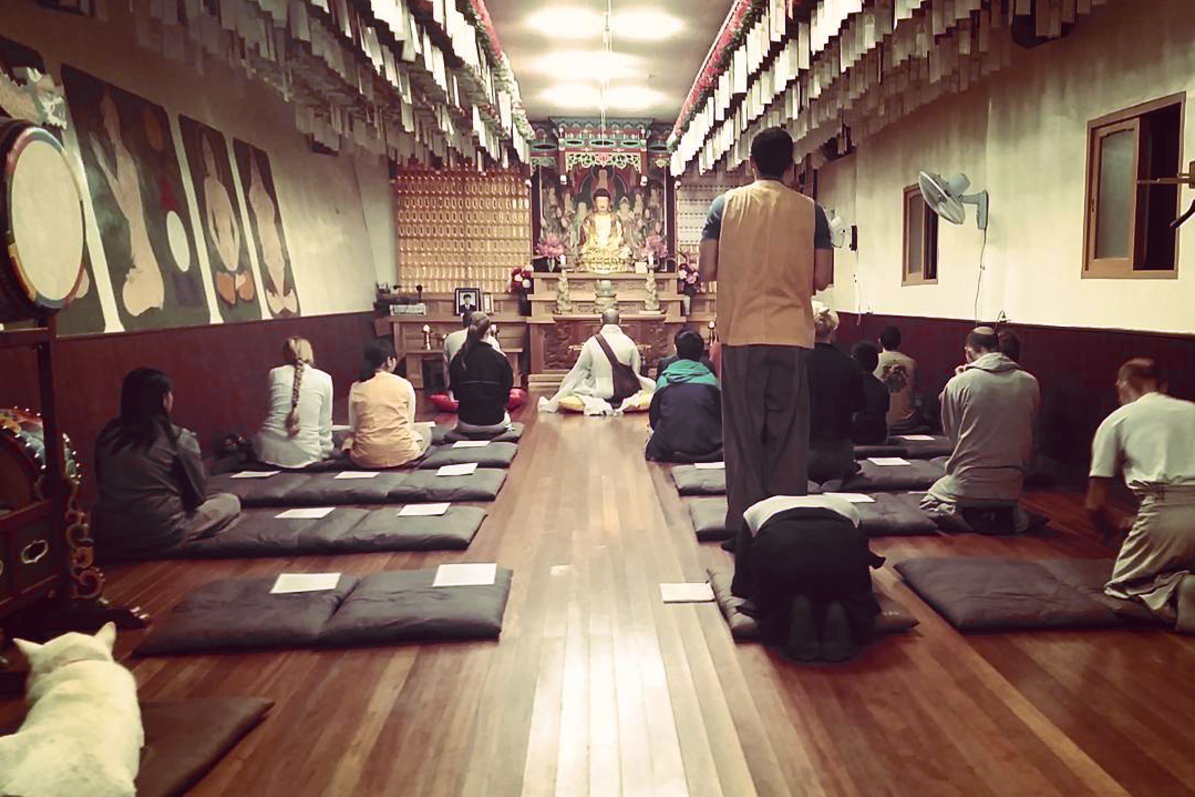 Walking into 4:00am morning prayer during a Templestay in South Korea.