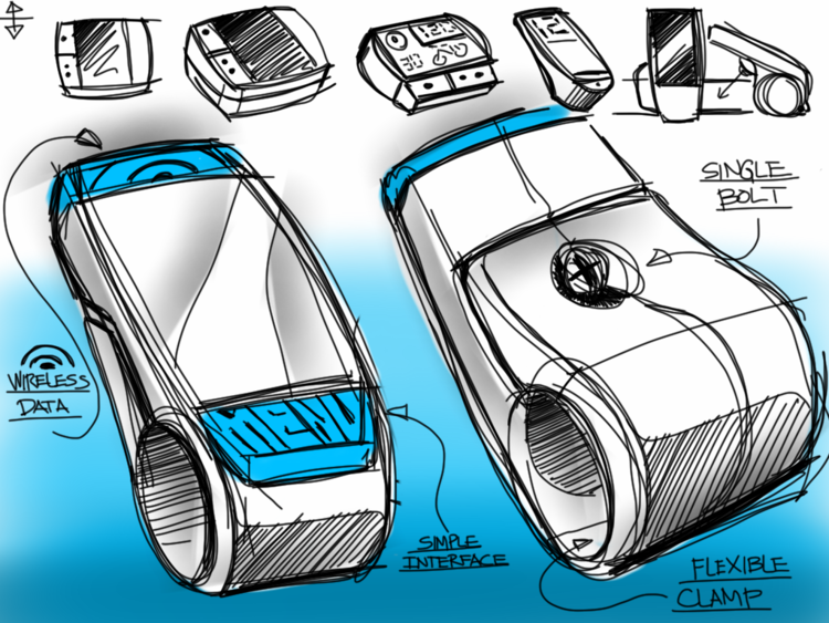 Industrial design sketch: bike clamp wireless device