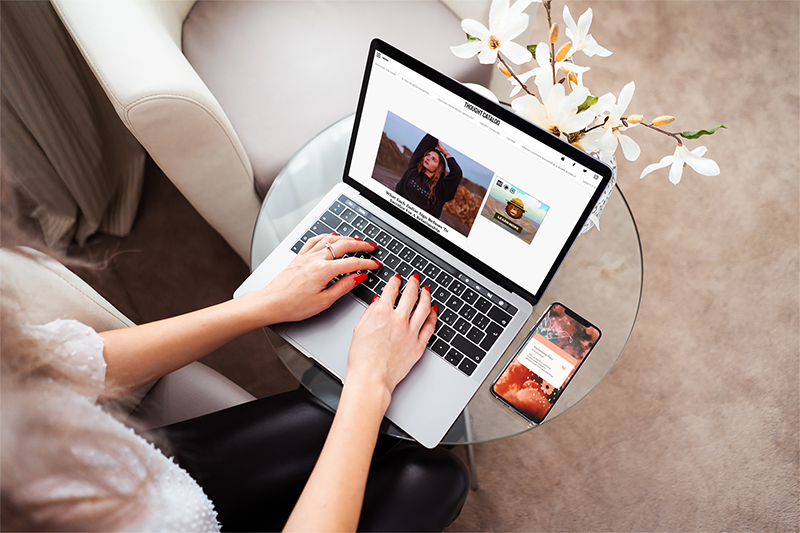 woman using laptop