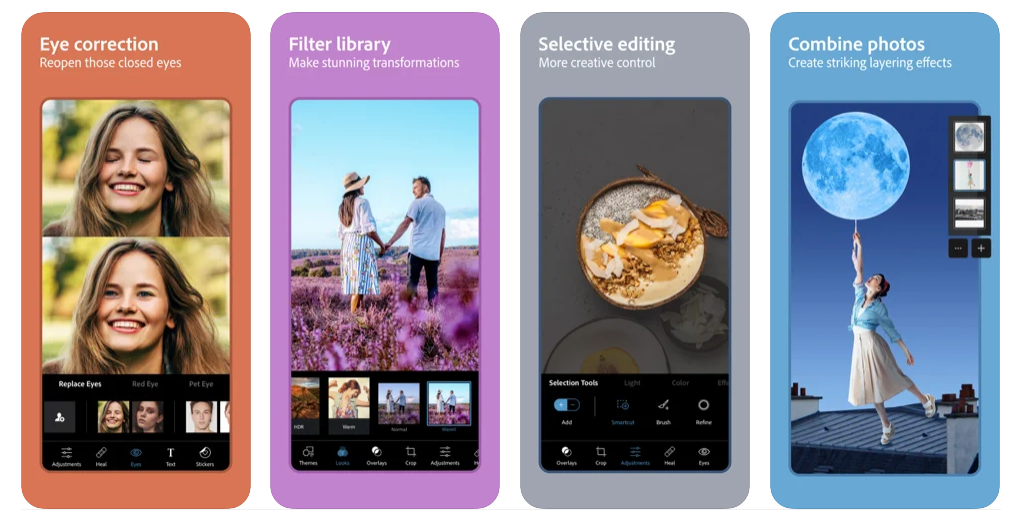 screenshots of Photoshop Express