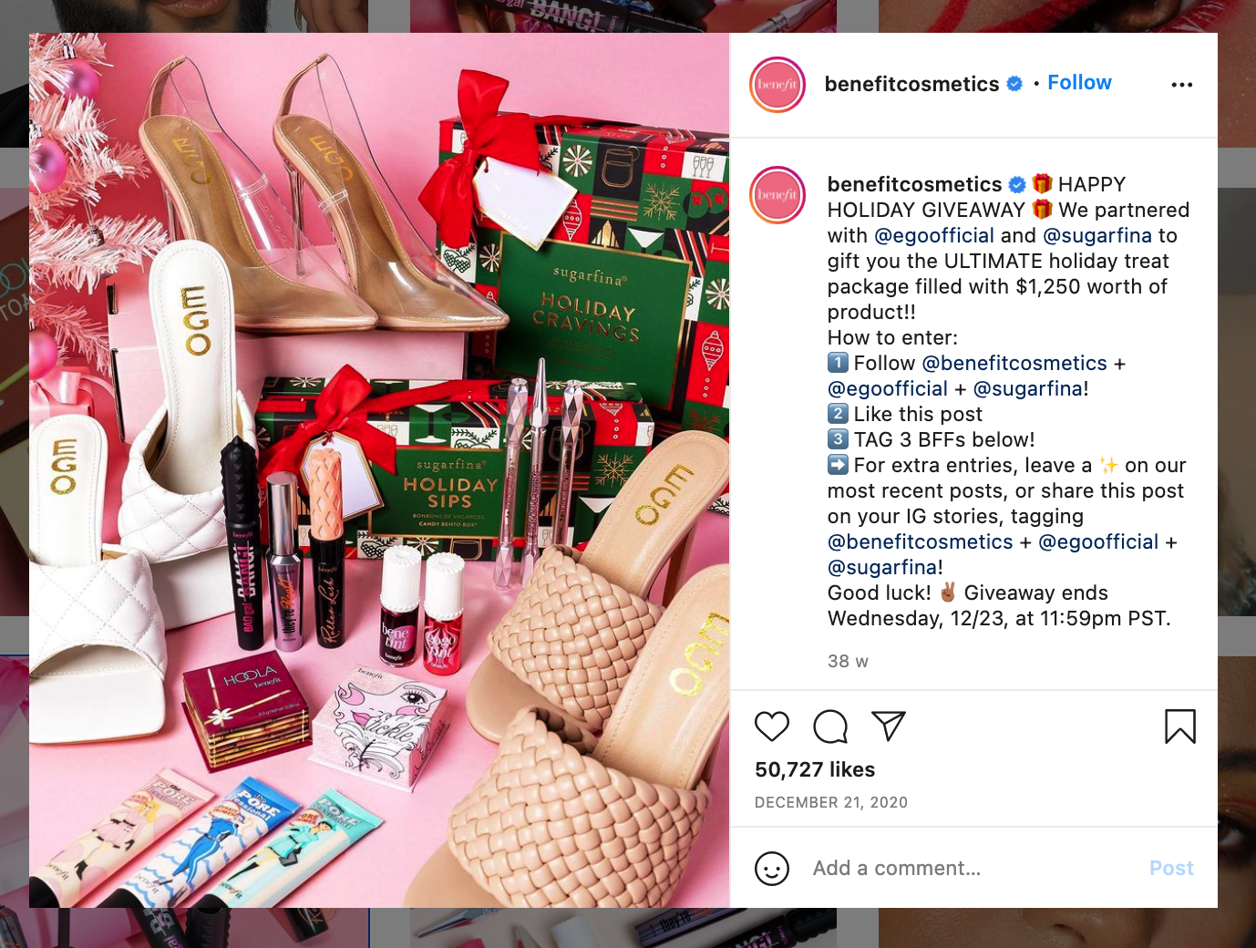 a holiday giveway posted on Instagram