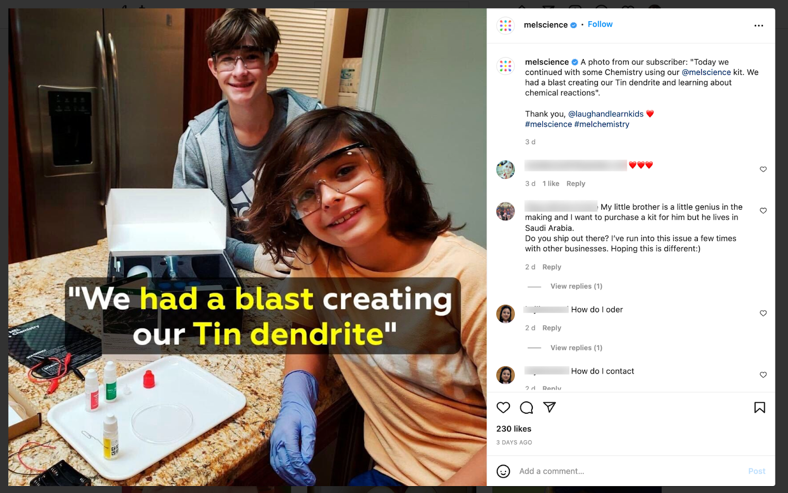mel science instagram post