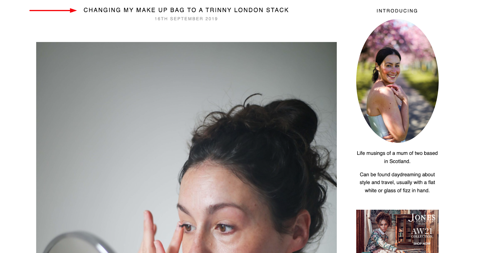 Christina Miller's blog post promoting Trinny London