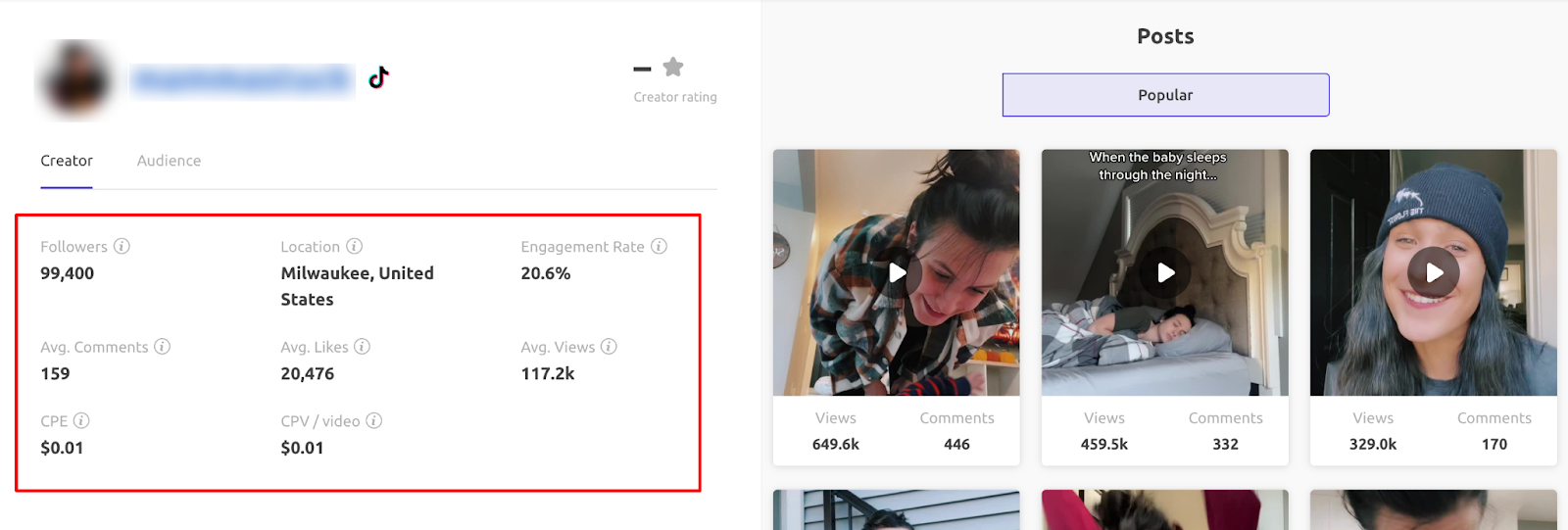 Insense's creator page view