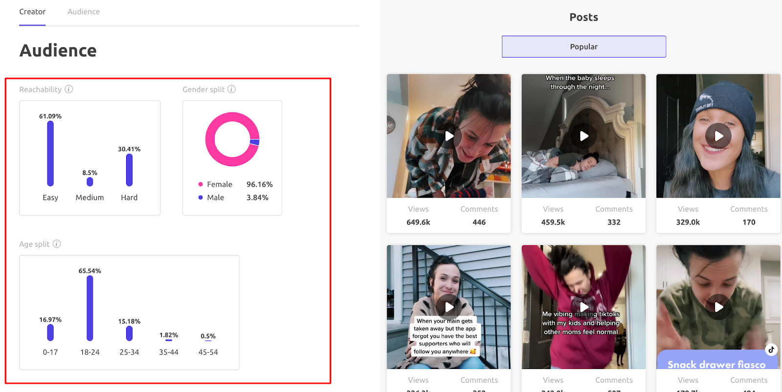 Insense's creator audience view