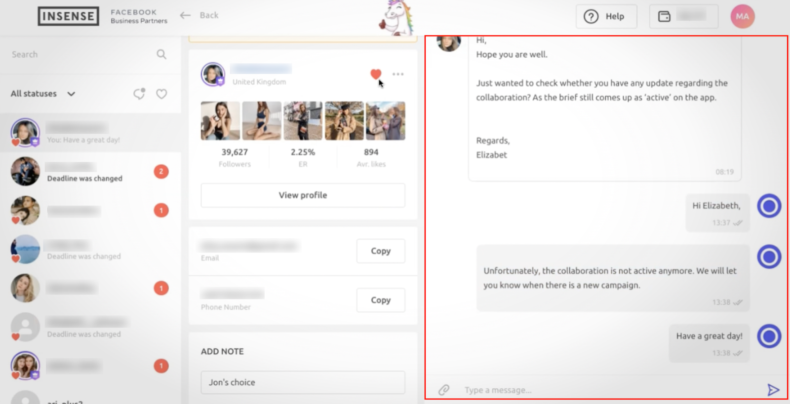 Insense's chat feature