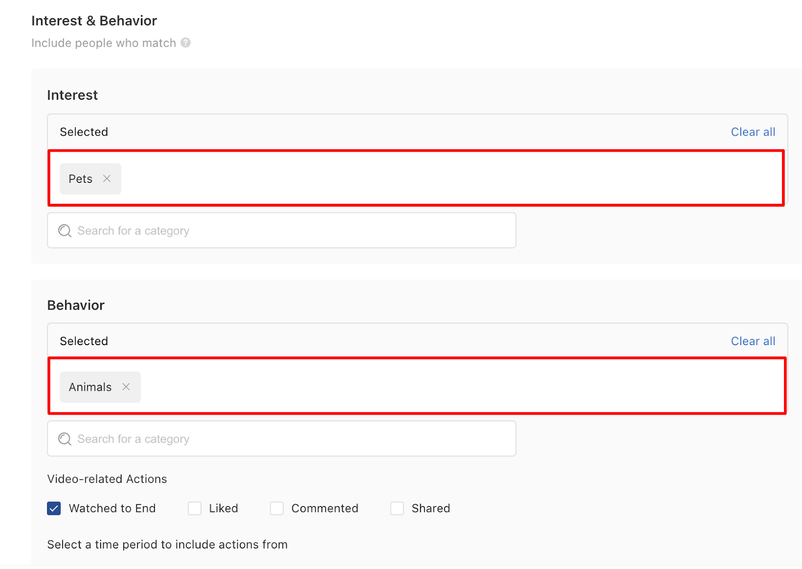interest and behavior sections