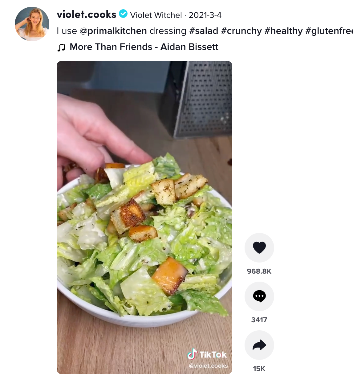influencer promoting primal kitchen on tiktok post