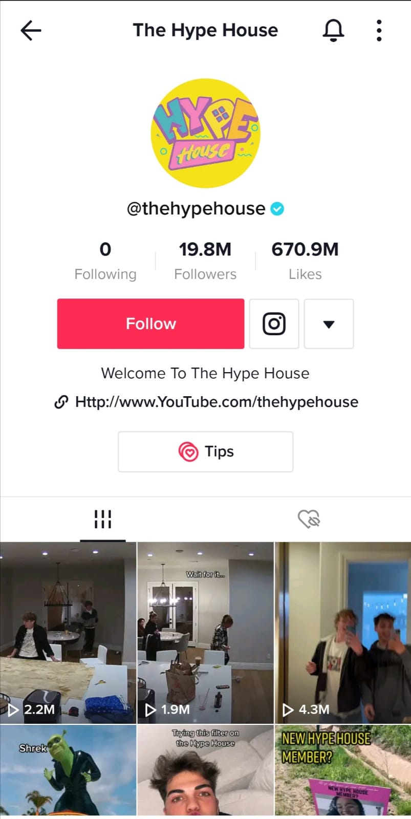 the hype house tiktok account