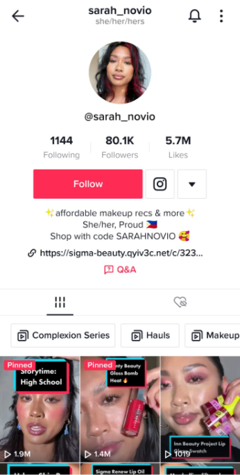 sarah_novio tiktok account
