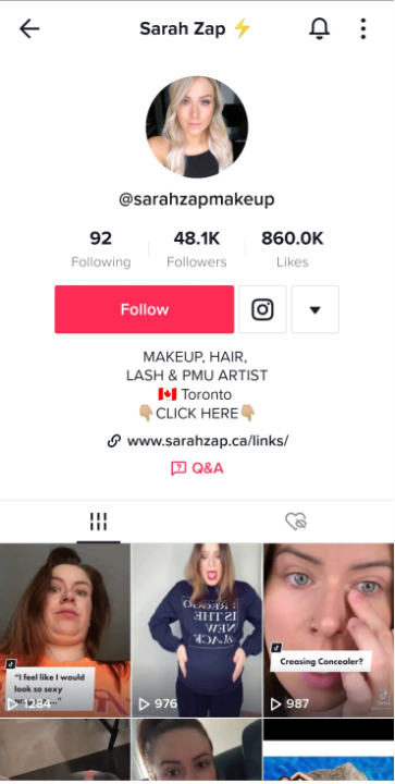 sarah zap tiktok account