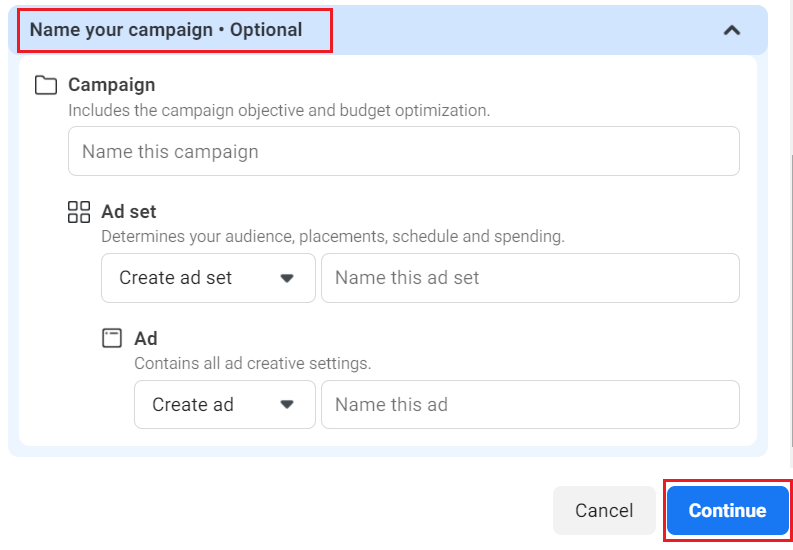 meta's campaign set up