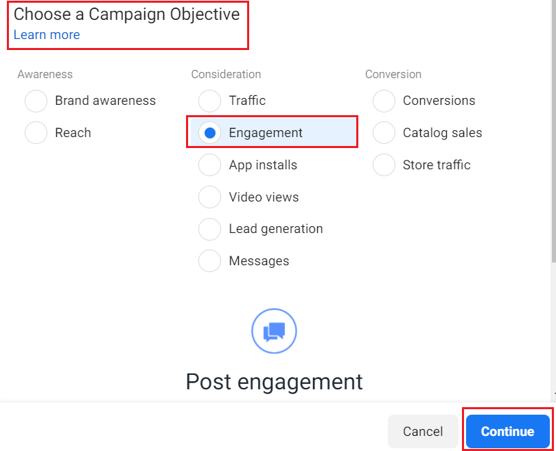 meta's campaign set up