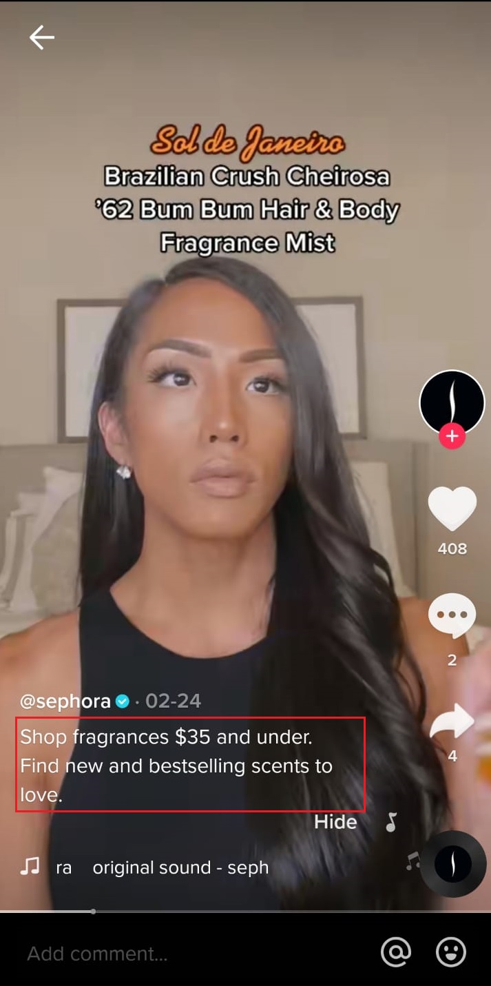 sephora's tiktok post