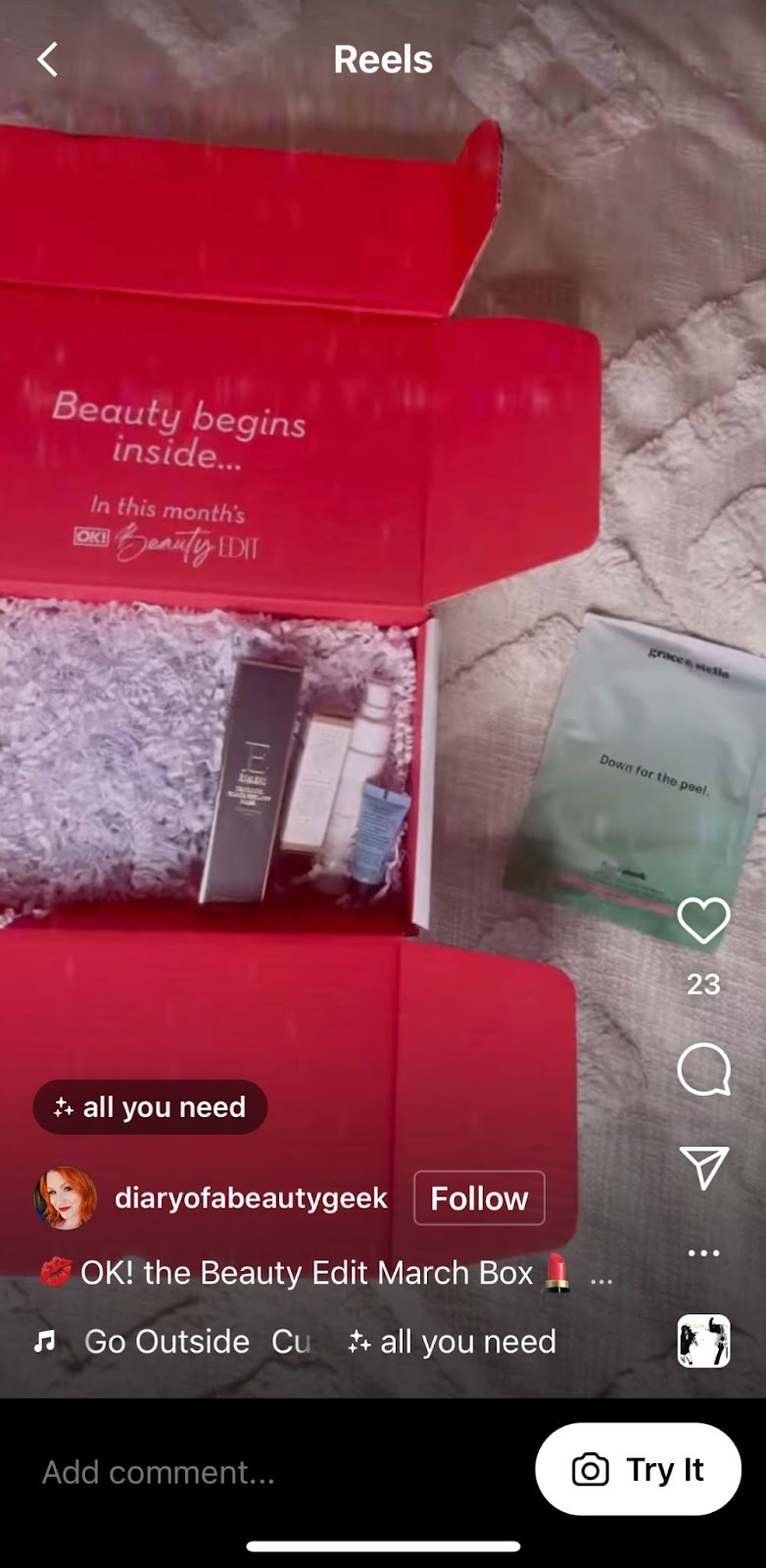 An Instagram Reel showing unboxing