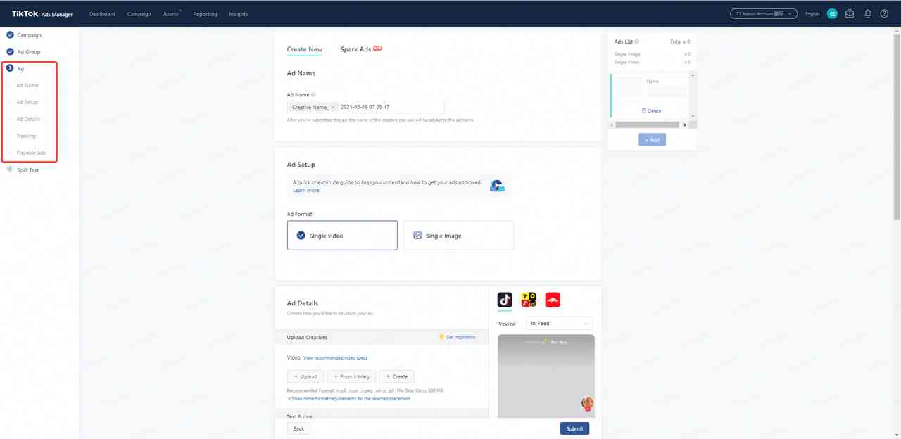 TikTok ads manager campaign set up