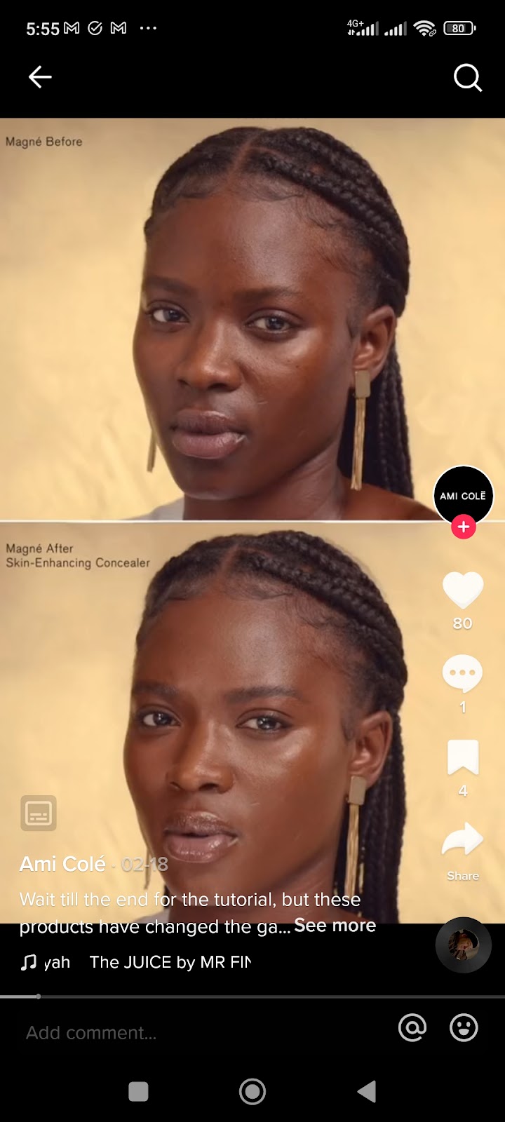 screenshot of befor and after tiktok post