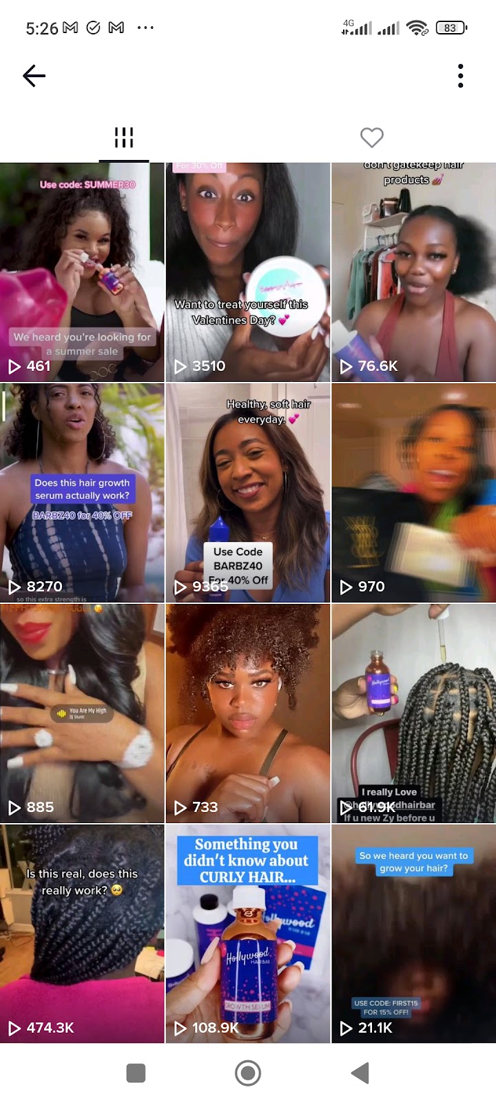 screenshot of multiple TikTok videos