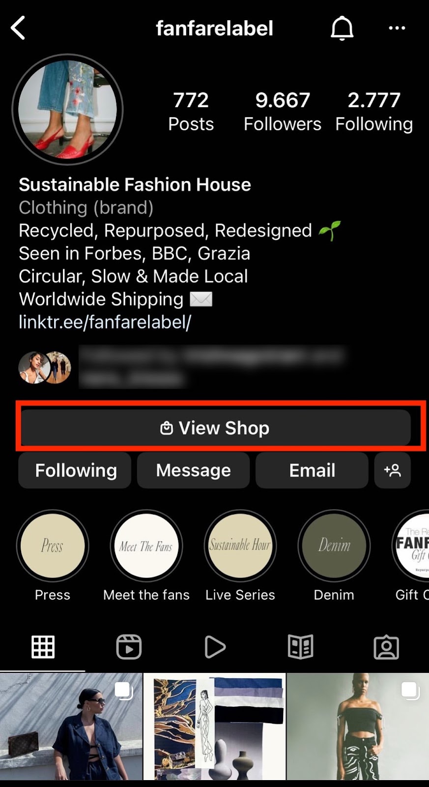 Instagram account with shopping feature