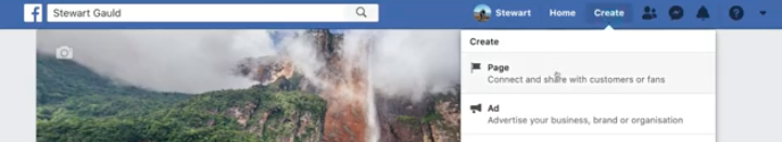 a screenshot of Facebook's create button