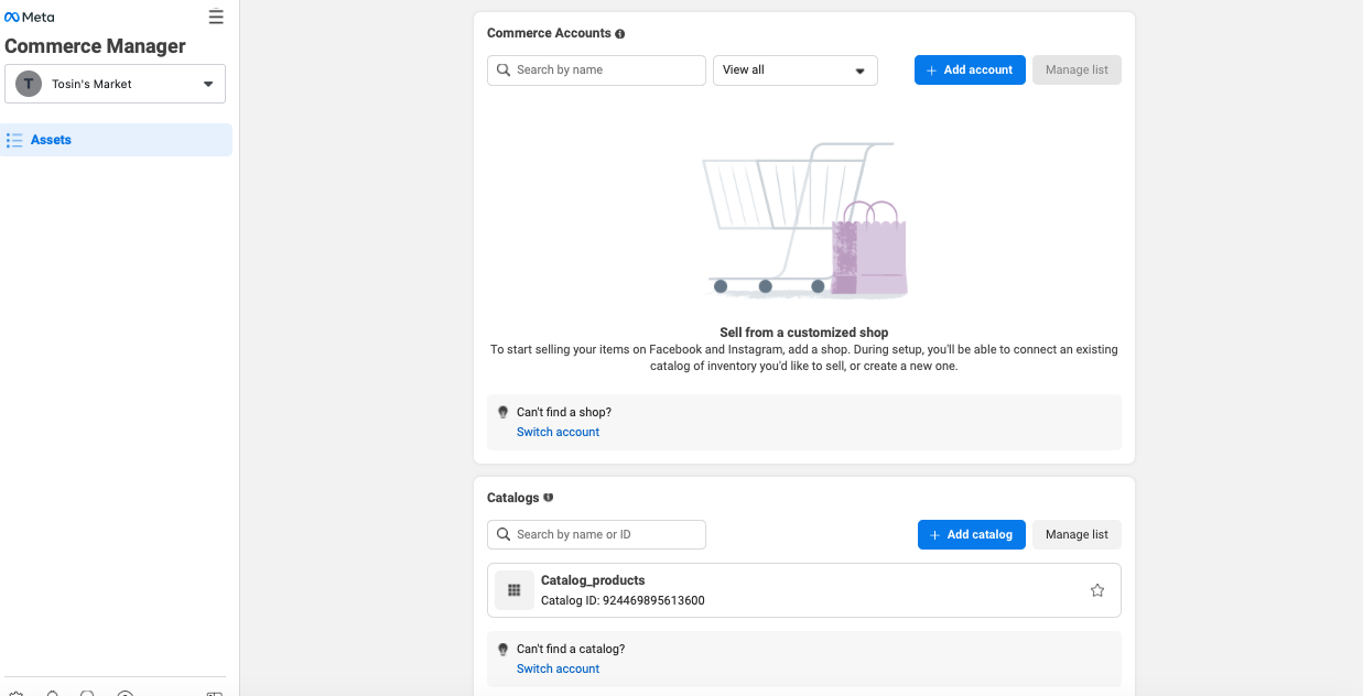 screenshot of Assets page on Commerce manager