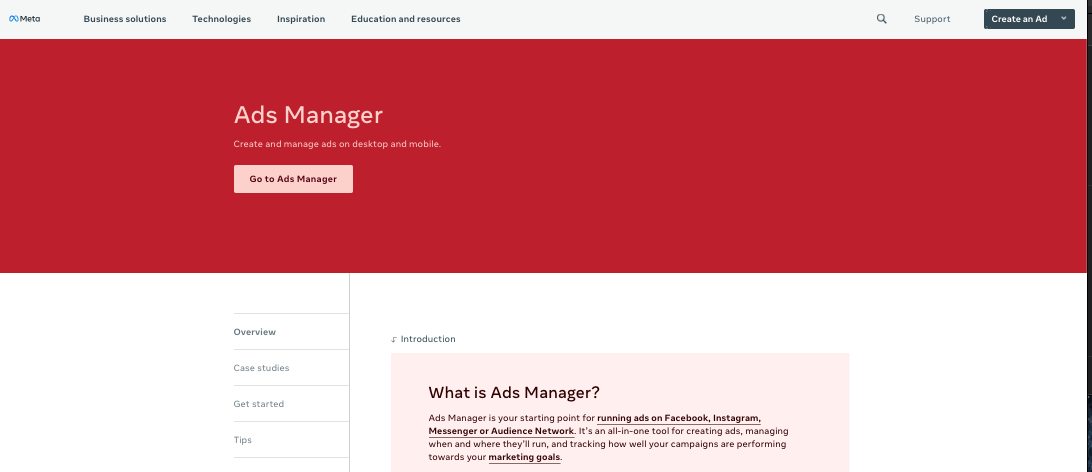 meta ads manager page
