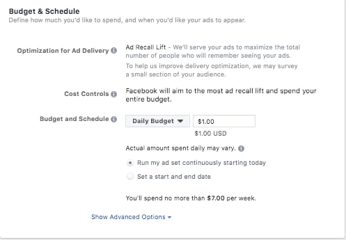 meta ads manager budget page