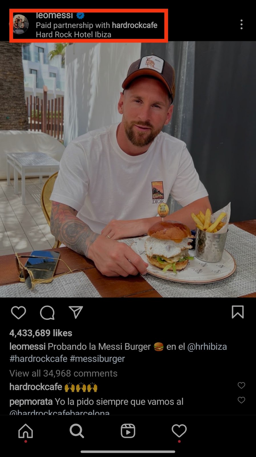 paid partnership on Instagram with Messi