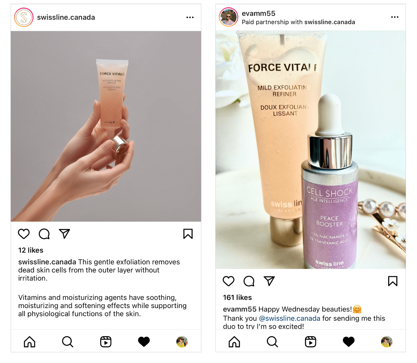 a comparison of a normal Instagram ad vs a whitelisted one