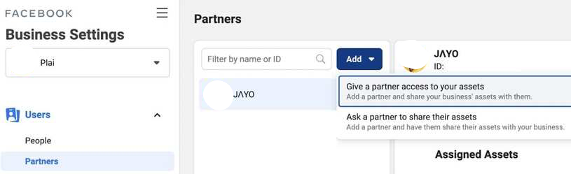 Facebook Business Manager Partner's page