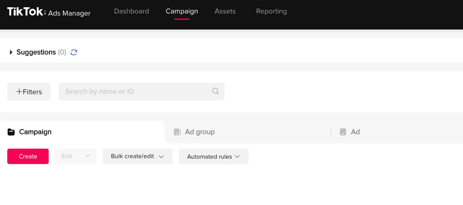 TikTok's Ad manager campaign set up