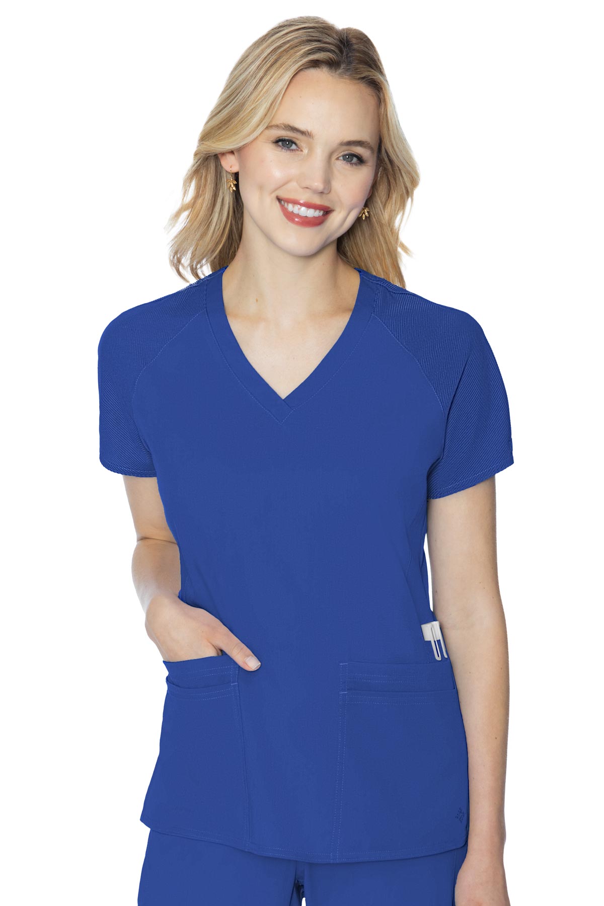 Comfortable and classic, this scrub top features a rib knit raglan sleeve and a ton of storage. Pair with the Touch Yoga pant for the perfect set. (Note: This item is not available on Amazon)