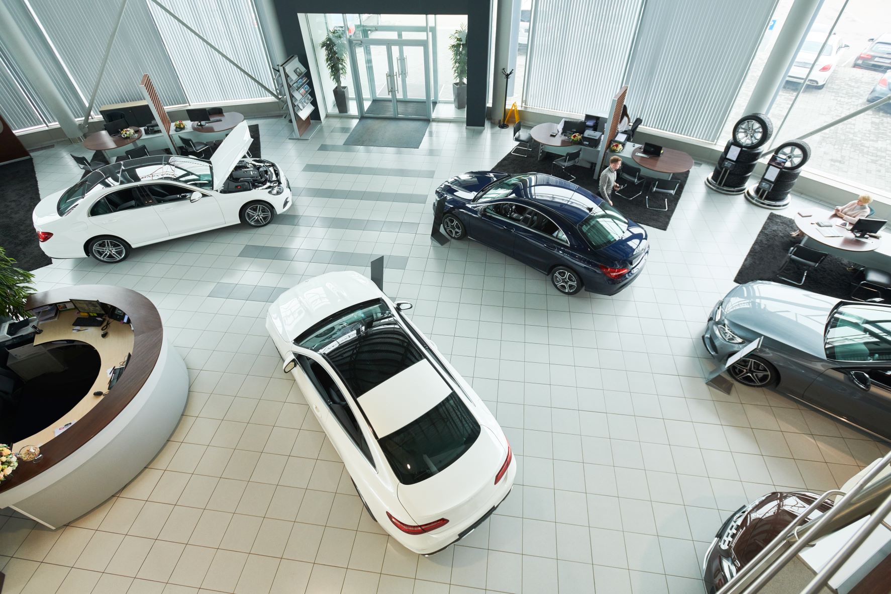 cars inside a car dealership