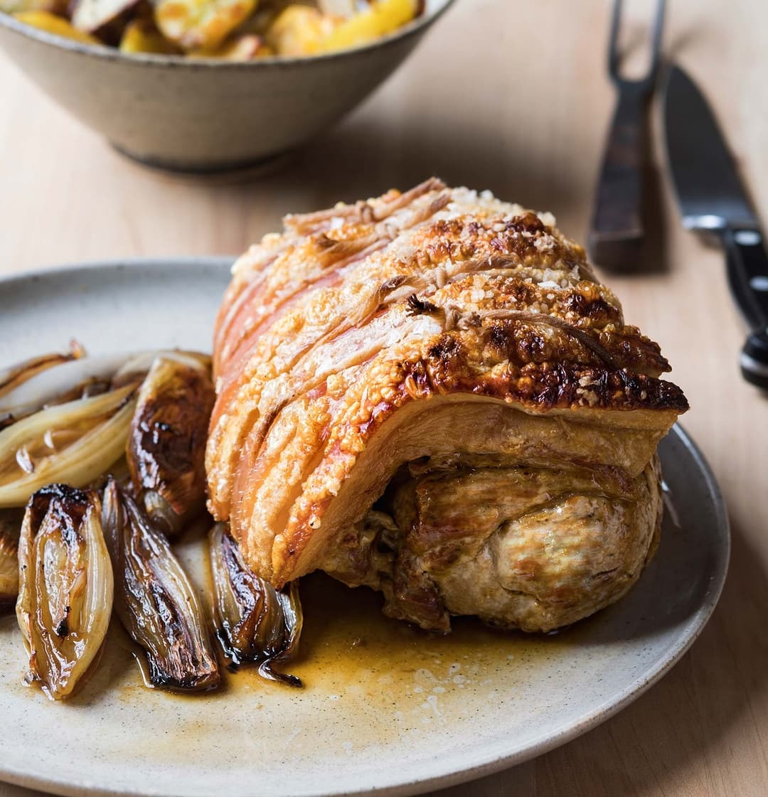 Roast Pork Loin with Crackling and Roast Vegetables NZ Pork