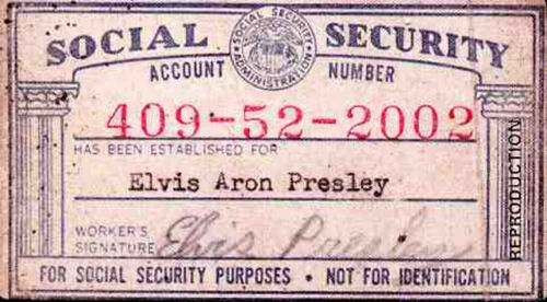 Social Security Card for Elvis Aron Presley