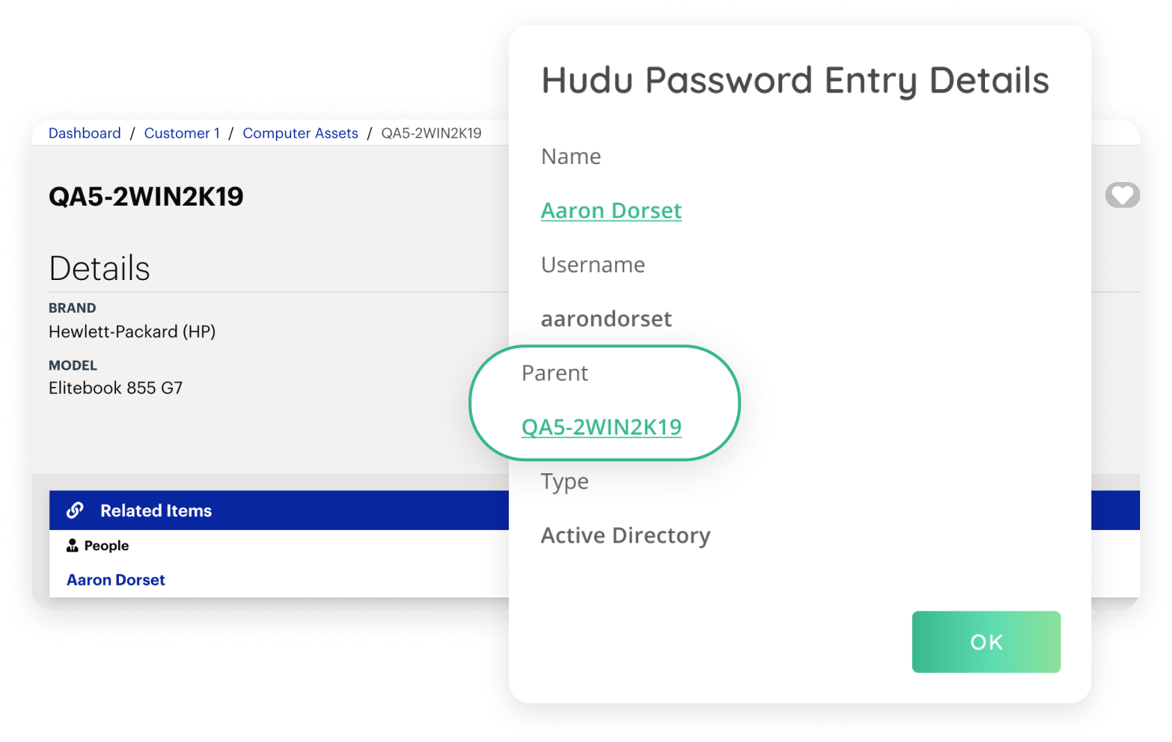 Hudu entry details with parent