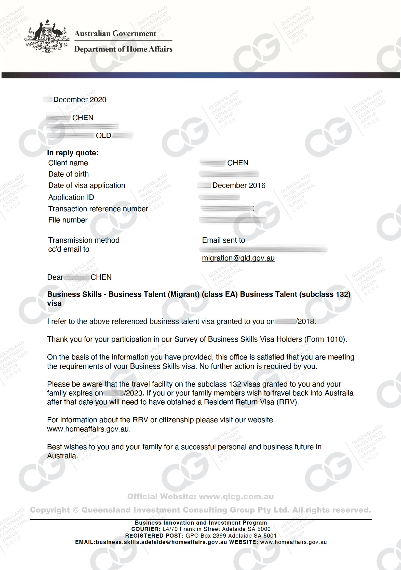 132 visa approve letter