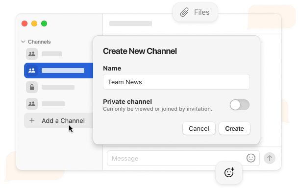 Stork user interface example for team channels