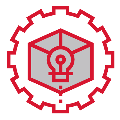 a 3d cube with a lightbulb inside surrounded by a gear shape