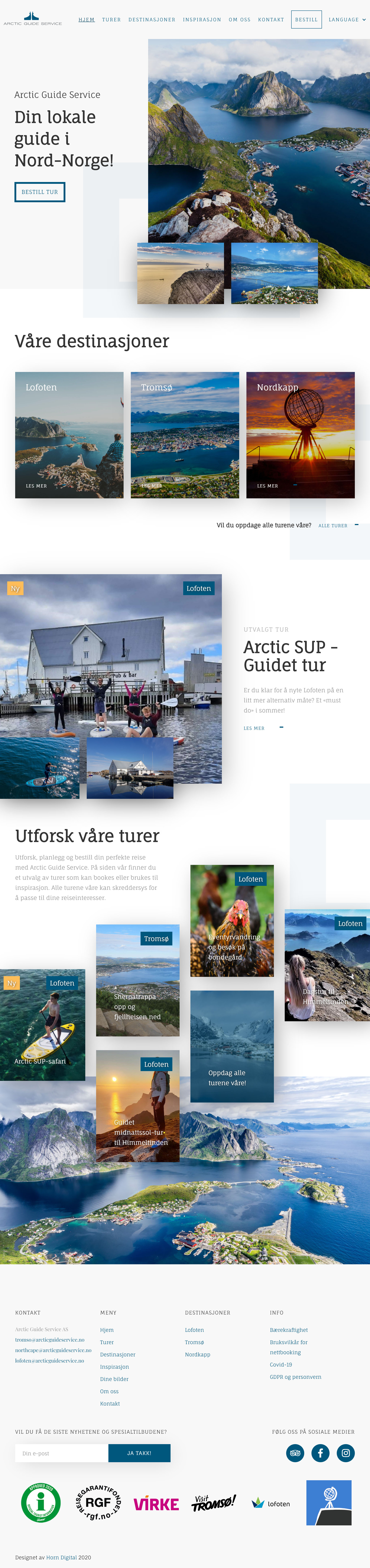 Skjermbilde av hele nettsiden til Arctic Guide Service