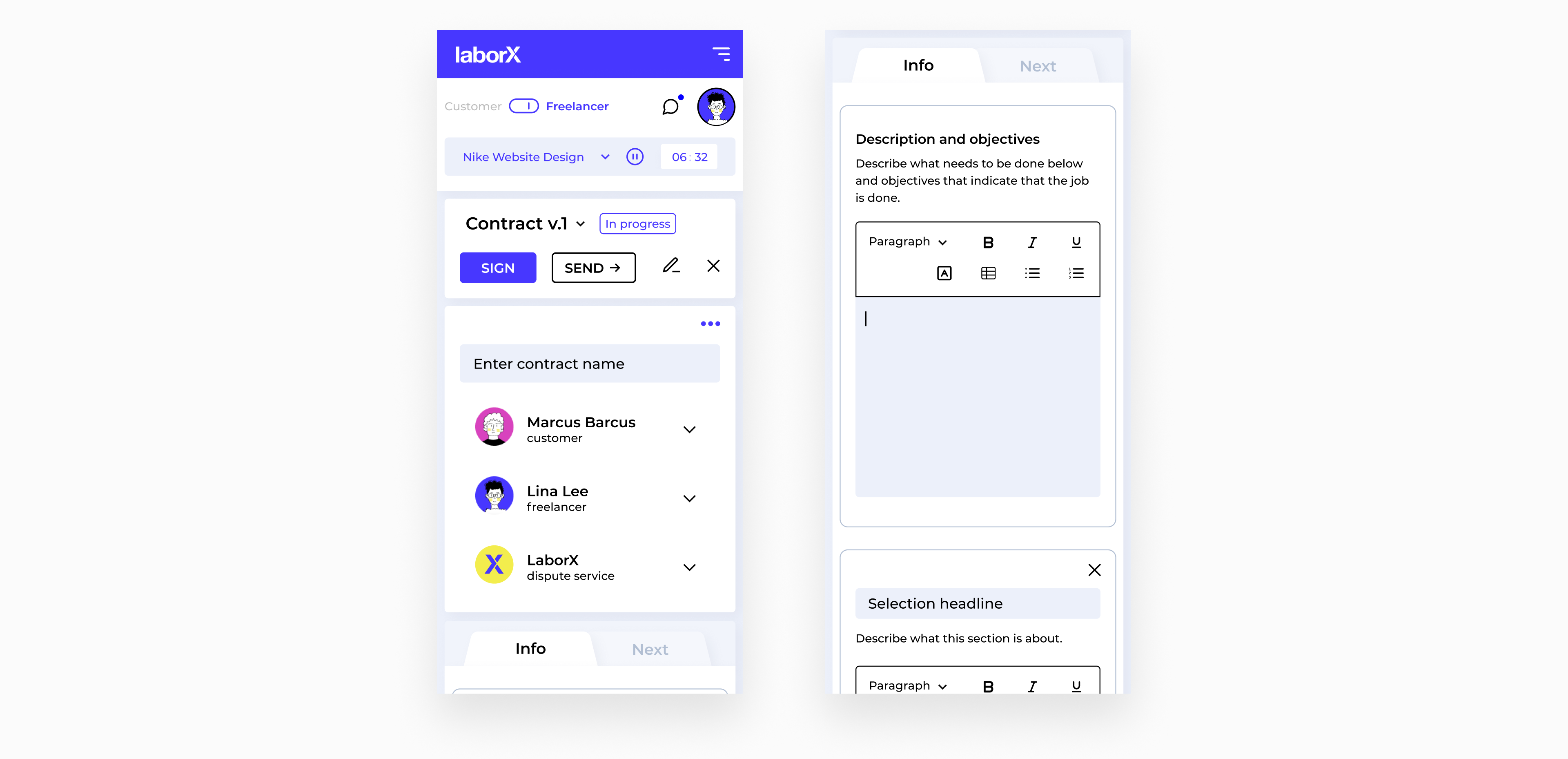 mobile LaborX interface by Embacy