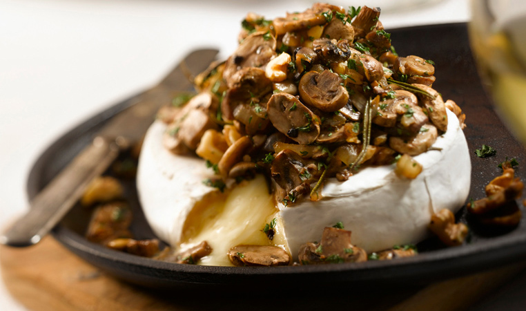 baked mushroom topped brie