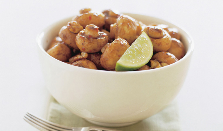 Chili Glazed Mushrooms with Walnuts