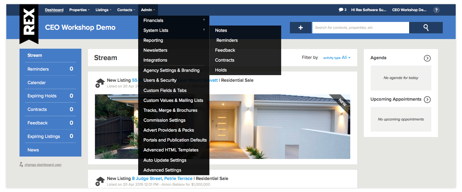 Rex software crm system lists