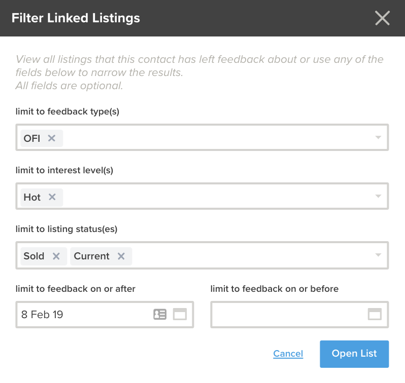 filter linked listings