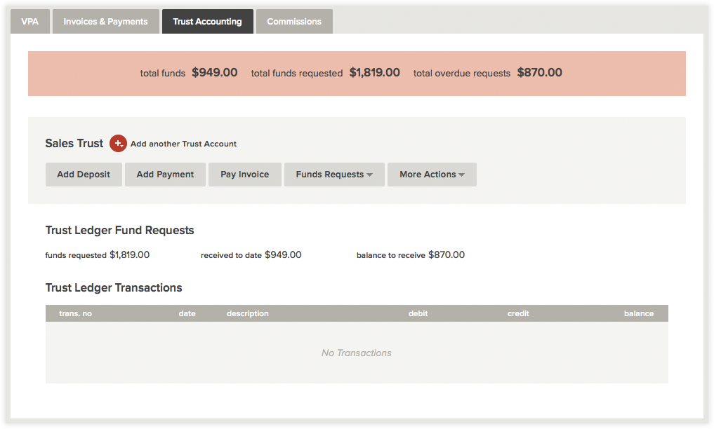 rex software real estate crm trust accounting tab